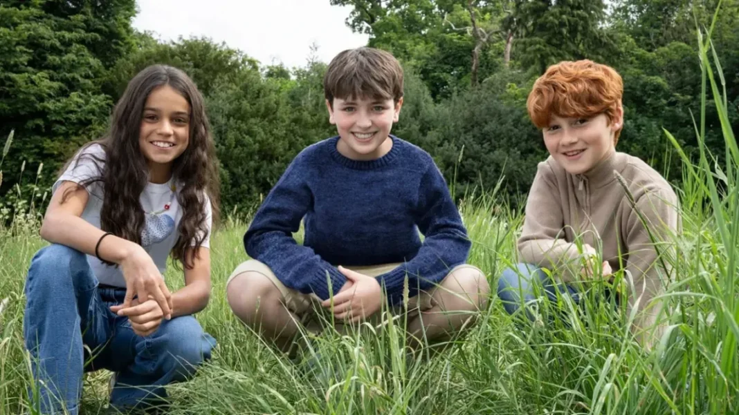Dominic McLaughlin as Harry Potter, Arabella Stanton as Hermione Granger, and Alastair Stout as Ron Weasley