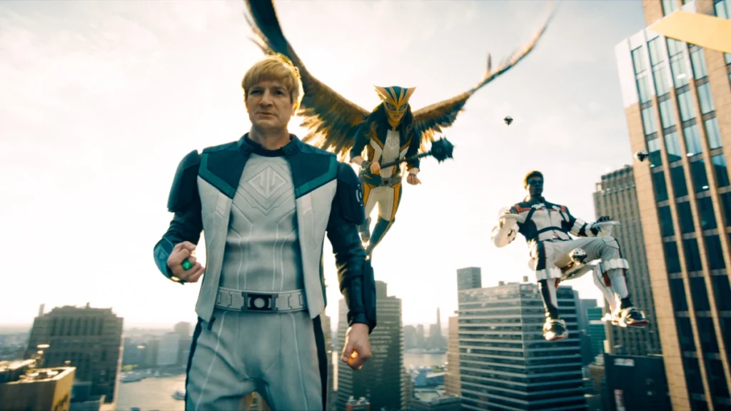 (From L-R) NATHAN FILLION as Guy Gardner, ISABELA MERCED as Hawkgirl and EDI GATHEGI as Mr. Terrific in DC Studios’ and Warner Bros. Pictures’ “SUPERMAN,” a Warner Bros. Pictures release.